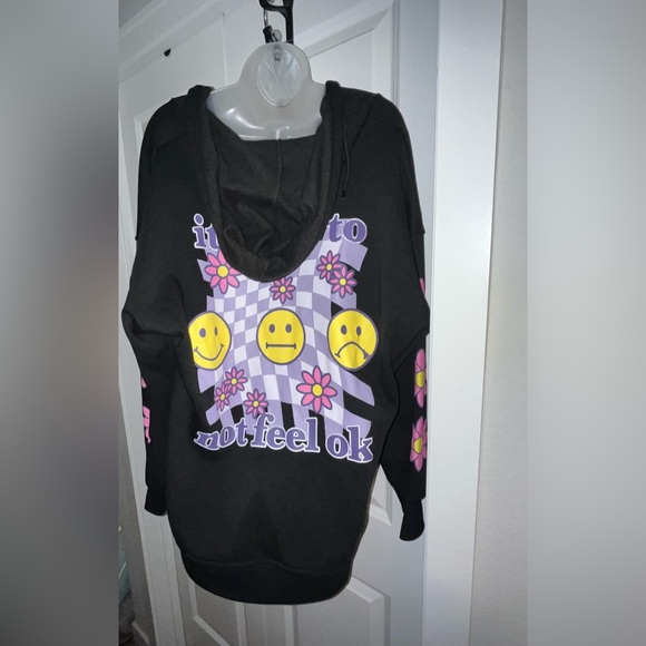 NWT Forever 21 Happy Face Graphic Zip-Up Hoodie Size Medium - Picture 3 of 14